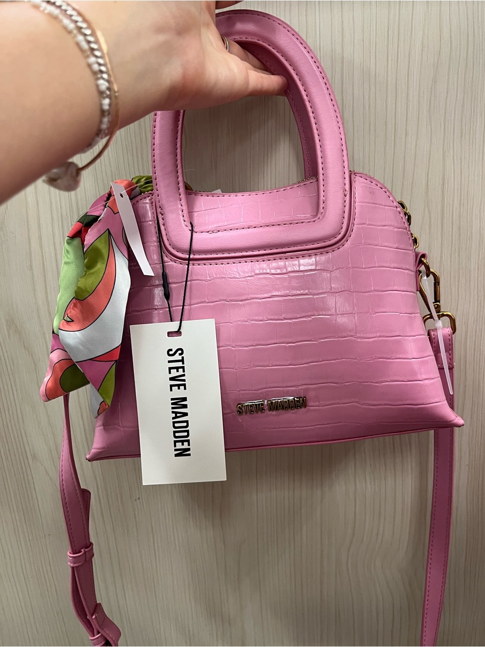 Steve Madden Pink Croc-Embossed Light pink satchel